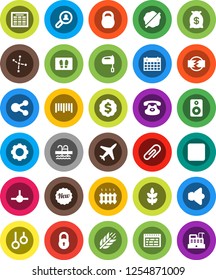 White Solid Icon Set- splotch vector, welcome mat, mixer, schedule, constellation, dollar medal, weight, calendar, cereals, pool, gymnast rings, plane, barcode, speaker, classic phone, stop button