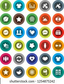 White Solid Icon Set- splotch vector, mixer, atom, pie graph, man, stadium, target, heart cross, attention, satellite, top sign, equalizer, favorites, mortar, message, refresh, connection, mountain