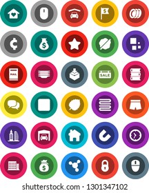 White Solid Icon Set- splotch vector, plates, towel, book, magnet, molecule, leaf, money bag, dollar flag, cent sign, shorts, clock, package, dialog, stop button, home, loading, lock, mailbox, love