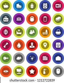 White Solid Icon Set- sponge vector, water drop, shining, washer, sprayer, garbage pile, piggy bank, weight, roller Skates, heart monitor, cereals, group, battery, mail, doctor, eye, broken bone