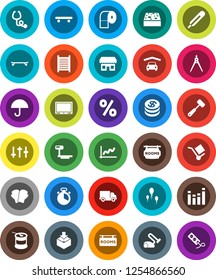 White Solid Icon Set- sponge vector, washboard, toilet paper, cook timer, meat hammer, drawing compass, graph, boxing glove, skateboard, sports nutrition, delivery, cargo, umbrella, package, sperm