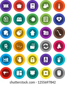 White Solid Icon Set- sponge vector, window cleaning, pan, ladle, bbq, jug, oil, copybook, bell, abacus, personal information, constellation, graph, arrow up, presentation board, any currency, cross