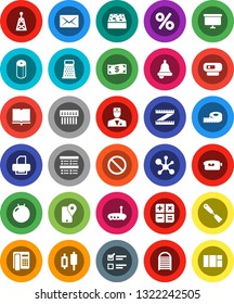 White Solid Icon Set- sponge vector, washboard, toilet paper, spatula, grater, book, bell, molecule, exam, japanese candle, presentation board, measuring, fitball, prohibition sign, traking, antenna
