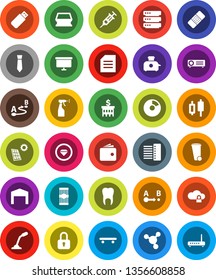 White Solid Icon Set- sponge vector, trash bin, sprayer, pasta, document, molecule, pie graph, japanese candle, wallet, bank building, presentation board, tie, skateboard, route, syringe, patch, hub