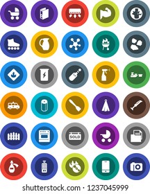 White Solid Icon Set- sprayer vector, toilet paper, garbage pile, towel, spatula, bbq, jug, world, binder, muscule hand, roller Skates, enegry drink, port, document, flammable, music hit, jack, oven