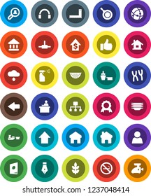 White Solid Icon Set- sprayer vector, plates, pan, colander, pen, corner ruler, student, medal, university, dollar growth, arrow up, cereals, no smoking, port, headphones, finger, chromosomes, home