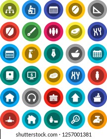 White Solid Icon Set- sprayer vector, steak, pen, university, corner ruler, student, man, arrow up, calendar, monitor dollar, port, protected, headphones, mortar, chromosomes, connect, shield, home