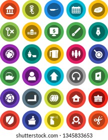 White Solid Icon Set- sprayer vector, pan, kettle, measuring cup, plates, steak, pen, university, school building, corner ruler, student, medal, man, arrow up, calendar, monitor dollar, port, user