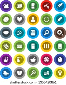 White Solid Icon Set- sprayer vector, plates, egg, potato, pen, annual report, boxing glove, roller Skates, stairways run, no fastfood, hoop, oxygen, cargo search, music hit, settings, mobile phone