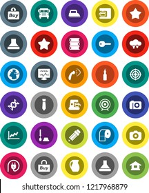 White Solid Icon Set- steaming vector, toilet brush, paper, jug, oil, book, pencil, school bus, graph, tie, target, earth, camera, dna, diagnostic monitor, cloud exchange, key, star, buy, power plug