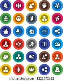 White Solid Icon Set- student vector, manager, man, horizontal bar, stairways run, client, speaking, social media, group, doctor, gender sign, head bandage, medical room, share, login, consumer