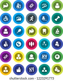 White Solid Icon Set- student vector, manager, man, muscule hand, stairways run, bone, client, disabled, dna, pregnancy, chromosomes, sperm, ovule, tooth, user, login, consumer, customer
