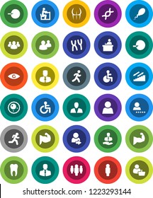 White Solid Icon Set- student vector, manager, man, muscule hand, buttocks, stairways run, client, group, disabled, eye, dna, insemination, chromosomes, sperm, ovule, tooth, user, login, consumer
