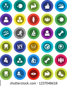 White Solid Icon Set- student vector, manager, man, muscule hand, buttocks, stairways run, bone, client, group, eye, pregnancy, insemination, chromosomes, sperm, ovule, tooth, user, login, consumer