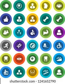 White Solid Icon Set- student vector, manager, muscule hand, buttocks, stairways run, bone, client, group, disabled, eye, dna, pregnancy, insemination, sperm, ovule, tooth, user, login, consumer
