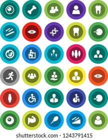 White Solid Icon Set- student vector, manager, man, muscule hand, stairways run, bone, client, group, disabled, eye, dna, pregnancy, insemination, sperm, ovule, tooth, user, consumer, customer
