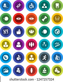 White Solid Icon Set- student vector, manager, man, buttocks, stairways run, bone, client, group, disabled, eye, dna, pregnancy, insemination, chromosomes, sperm, tooth, user, login, consumer