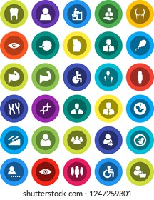White Solid Icon Set- student vector, manager, man, muscule hand, buttocks, stairways run, client, group, disabled, eye, dna, pregnancy, insemination, chromosomes, sperm, tooth, user, login