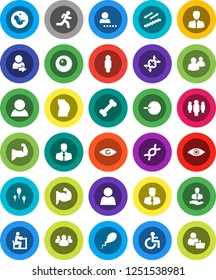 White Solid Icon Set- student vector, manager, man, muscule hand, buttocks, stairways run, bone, client, group, disabled, eye, dna, pregnancy, insemination, sperm, ovule, user, login, consumer
