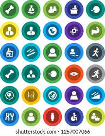 White Solid Icon Set- student vector, manager, man, muscule hand, buttocks, stairways run, bone, client, group, disabled, eye, dna, pregnancy, insemination, chromosomes, ovule, user, login, consumer