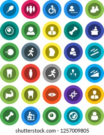 White Solid Icon Set- student vector, manager, man, muscule hand, buttocks, stairways run, bone, group, disabled, eye, dna, pregnancy, insemination, sperm, ovule, tooth, login, consumer, customer