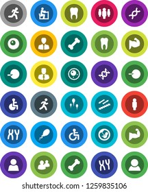 White Solid Icon Set- student vector, manager, man, muscule hand, stairways run, bone, group, disabled, dna, pregnancy, insemination, chromosomes, sperm, ovule, tooth, user, consumer