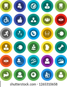 White Solid Icon Set- student vector, manager, muscule hand, buttocks, stairways run, bone, client, group, disabled, eye, pregnancy, insemination, sperm, ovule, tooth, user, login, consumer