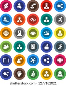 White Solid Icon Set- student vector, manager, man, horizontal bar, stairways run, client, speaking, social media, group, doctor, gender sign, head bandage, medical room, share, login, consumer