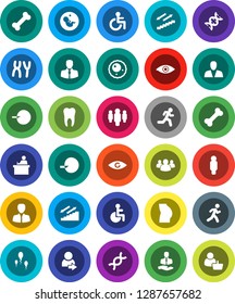 White Solid Icon Set- student vector, manager, man, buttocks, stairways run, bone, client, group, disabled, eye, dna, pregnancy, insemination, chromosomes, sperm, ovule, tooth, login, consumer