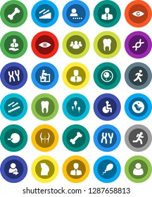 White Solid Icon Set- student vector, manager, buttocks, stairways run, bone, client, group, disabled, eye, dna, pregnancy, insemination, chromosomes, sperm, ovule, tooth, login, customer