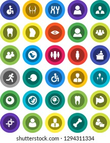 White Solid Icon Set- student vector, manager, man, muscule hand, buttocks, bone, run, group, disabled, eye, dna, pregnancy, insemination, chromosomes, sperm, ovule, tooth, user, consumer, customer