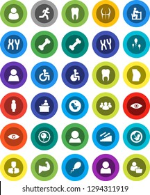 White Solid Icon Set- student vector, manager, man, muscule hand, buttocks, stairways run, bone, group, disabled, eye, pregnancy, chromosomes, sperm, ovule, tooth, user, consumer, customer