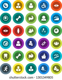 White Solid Icon Set- student vector, manager, man, muscule hand, stairways run, bone, client, group, disabled, eye, dna, pregnancy, sperm, ovule, tooth, user, login, consumer, customer