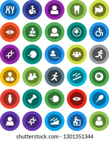 White Solid Icon Set- student vector, manager, man, muscule hand, stairways run, bone, client, group, disabled, eye, dna, insemination, chromosomes, sperm, ovule, tooth, user, login, consumer