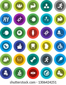 White Solid Icon Set- student vector, man, muscule hand, buttocks, bone, run, client, group, disabled, eye, dna, pregnancy, insemination, chromosomes, sperm, ovule, tooth, login, consumer, customer