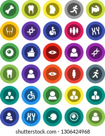 White Solid Icon Set- student vector, manager, man, muscule hand, buttocks, bone, run, client, disabled, eye, dna, insemination, chromosomes, ovule, tooth, user, login, consumer, customer