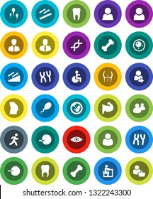 White Solid Icon Set- student vector, manager, muscule hand, buttocks, stairways run, bone, group, disabled, eye, dna, pregnancy, insemination, chromosomes, sperm, ovule, tooth, user, login