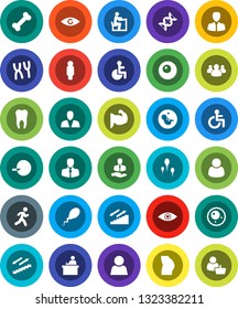 White Solid Icon Set- student vector, manager, man, muscule hand, buttocks, stairways run, bone, client, group, disabled, eye, dna, pregnancy, insemination, chromosomes, sperm, ovule, tooth, user