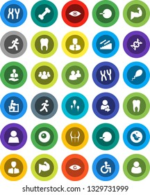 White Solid Icon Set- student vector, manager, muscule hand, buttocks, stairways run, bone, client, group, disabled, eye, dna, pregnancy, insemination, chromosomes, sperm, ovule, tooth, user, login