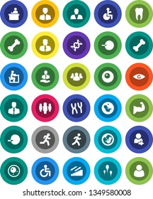 White Solid Icon Set- student vector, manager, man, muscule hand, stairways run, bone, client, group, disabled, eye, dna, pregnancy, insemination, chromosomes, sperm, ovule, tooth, login, consumer