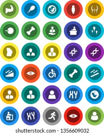 White Solid Icon Set- student vector, manager, man, muscule hand, buttocks, stairways run, bone, client, disabled, eye, dna, pregnancy, insemination, chromosomes, sperm, user, consumer, customer