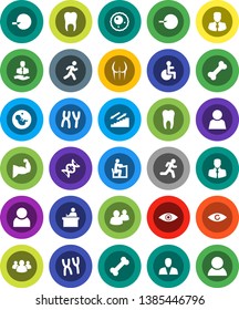 White Solid Icon Set- student vector, manager, muscule hand, buttocks, stairways run, bone, client, group, disabled, eye, dna, pregnancy, insemination, chromosomes, ovule, tooth, user, consumer