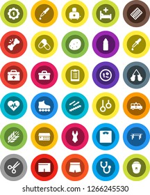 White Solid Icon Set- toaster vector, potato, scales, clipboard, horizontal bar, boxing glove, shorts, swimsuite, roller Skates, medal, pills, water bottle, stairways run, cereals, gymnast rings