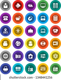 White Solid Icon Set- toaster vector, microwave oven, atom, notebook pc, magnet, world, navigator, phone, package, settings, tomography, connection, server, equalizer, lan connector, disconnection