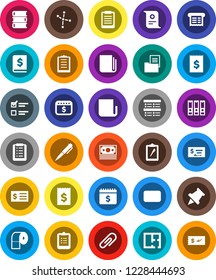 White Solid Icon Set- toilet paper vector, book, pen, clipboard, pin, certificate, constellation, exam, check, annual report, receipt, binder, dollar calendar, money, newspaper, mail, attachment