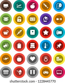 White Solid Icon Set- toilet paper vector, double boiler, thermometer, plates, table lamp, graph, receipt, diet, plane, truck trailer, cargo, heart, thumbtack, vial, hospital building, tomography