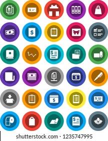 White Solid Icon Set- toilet paper vector, pen, clipboard, constellation, exam, cash, check, annual report, binder, dollar calendar, fitness mat, receipt, newspaper, network document, estate, gift