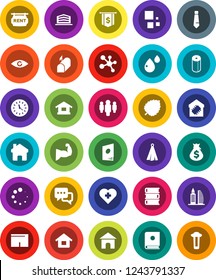 White Solid Icon Set- toilet paper vector, towel, book, leaf, money bag, man, dollar flag, tie, muscule hand, shorts, molecule, heart cross, clock, dialog, eye, blood drop, home, loading, house