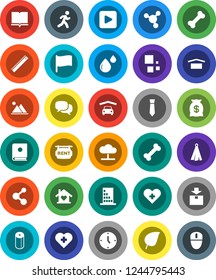 White Solid Icon Set- toilet paper vector, towel, book, ruler, molecule, flag, leaf, clock, tie, heart cross, bone, run, dry cargo, package, dialog, play button, blood drop, cloud network, loading