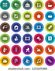 White Solid Icon Set- toilet vector, foam basin, pencil, blackboard, student, music, annual report, pool, traffic light, ship, wood box, film frame, satellitie, disabled, potion, favorites, mountain